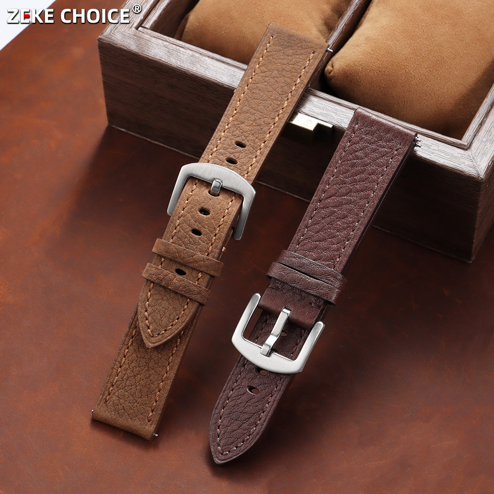 Smartwatch Vintage Watches For Men - 20 มม. 22 มม. วินเทจลายลิ้นจี่สายนาฬิกาหนังแท้ผู้ชายสายหนังวัวอเนกประสงค์สำหรับโอเมก้าสำหรับไซโกสมาร์ทวอทช์สายรัดข้อมือ