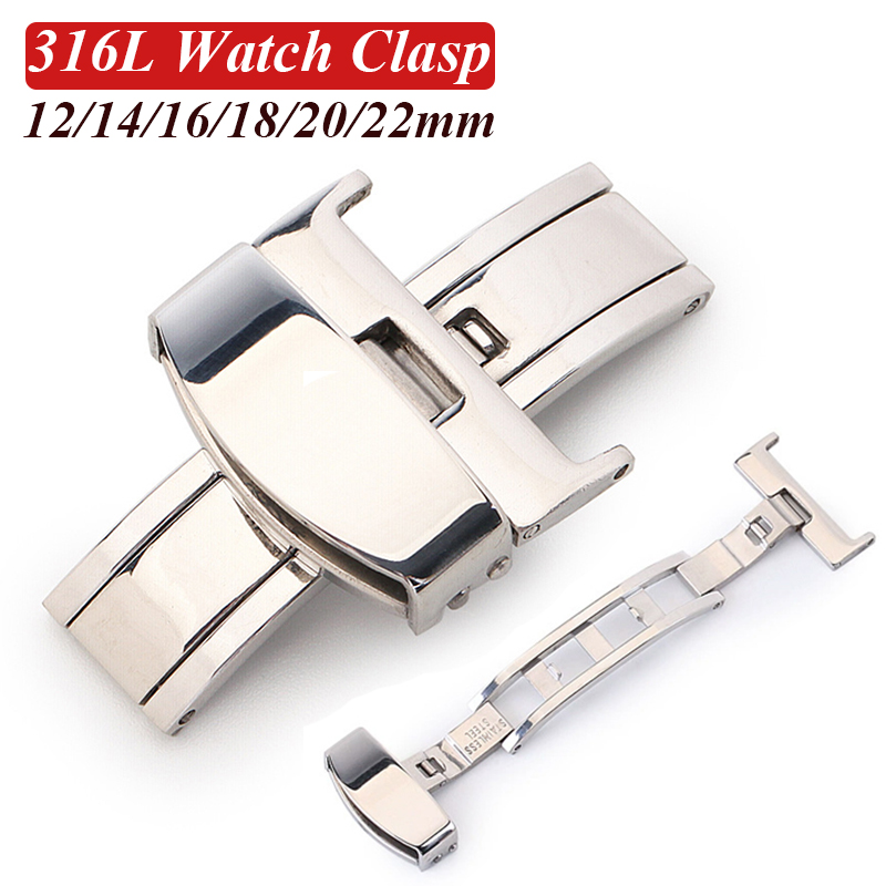 Replacement Watch Bracelet - 316L สแตนเลสผีเสื้อหัวเข็มขัดนาฬิกาขัดปุ่ม 12mm 14mm 16mm 18mm