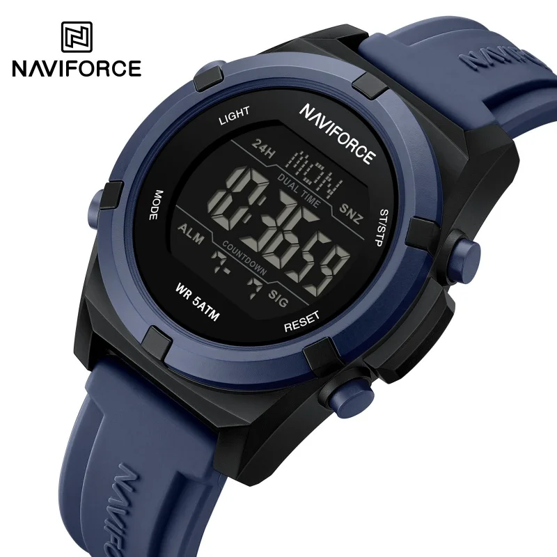Watch Display Pillow - NAVIFORCE 2026 นาฬิกาสำหรับผู้ชายนาฬิกาปลุกนาฬิกาจับเวลา 5ATM กันน้ำจอแสดงผล LCD