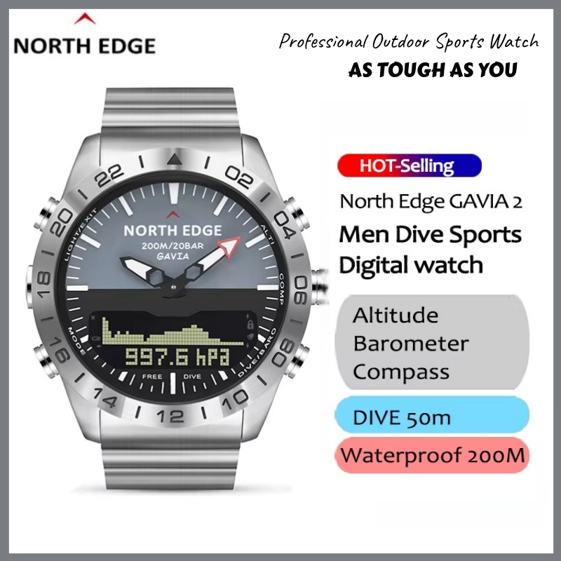 Smartwatch Army Watches For Men - NORTH EDGE นาฬิกาสมาร์ทวอทช์สำหรับผู้ชายสุดหรู นาฬิกาดิจิตอลเหล็กเต็มรูปแบบ นาฬิกาติดตามการออกกำลังกาย เข็มทิศดำน้ำ