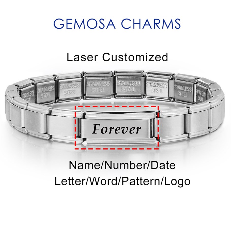 Bracelet Link Remover - GEMOSA 1 PC ส่วนบุคคลข้อความโลโก้เลเซอร์การปรับแต่งจํานวนมากอิตาเลี่ยน Charm Link