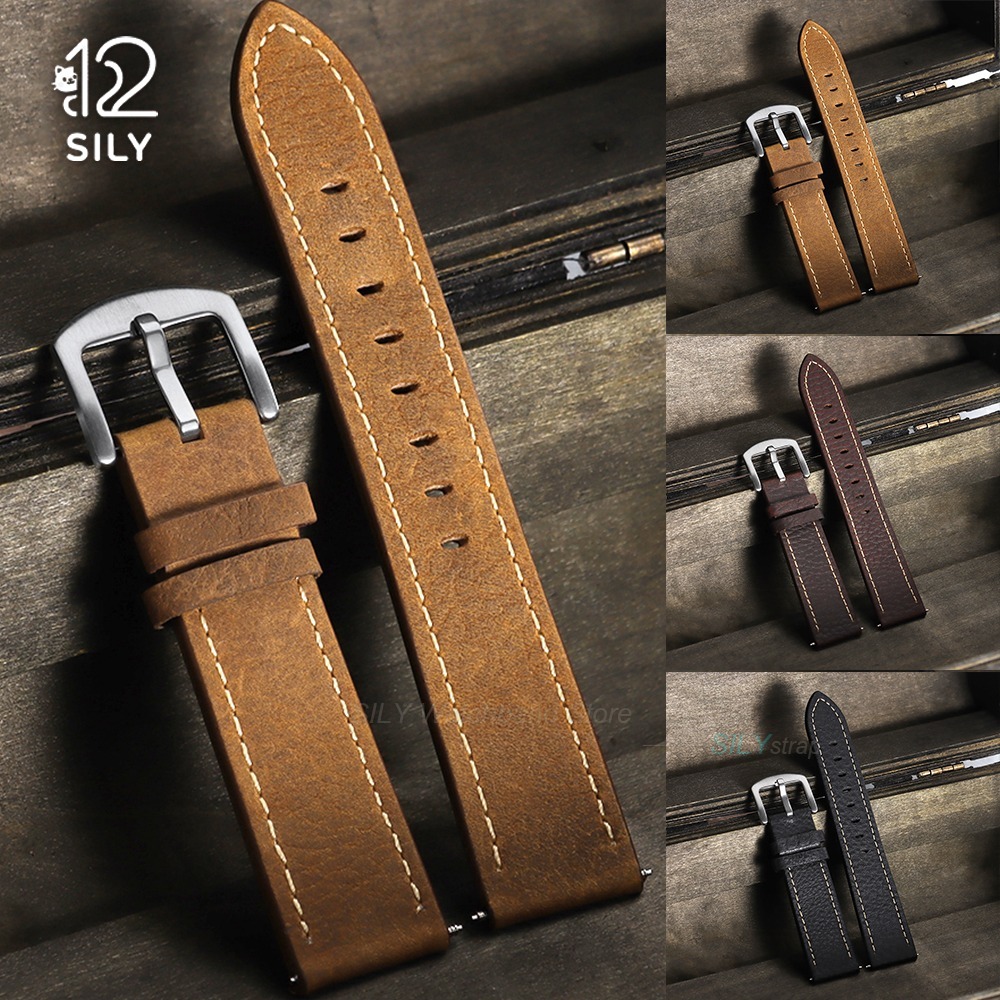 Smartwatch Vintage Watches For Men - สายนาฬิกาหนังวัวแท้ขนาด 20/22 มม. สไตล์วินเทจ สำหรับนาฬิกาธุรกิจ สายนาฬิกาข้อมือสำหรับผู้ชายและผู้หญิง