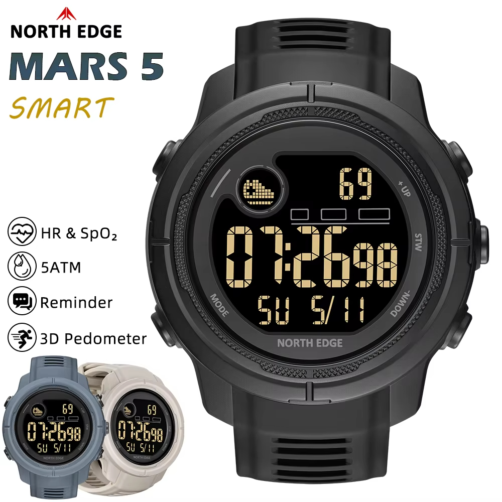 Smartwatch Watches For Men Digital - NORTH EDGE NEW MARS 5 นาฬิกาดิจิตอลสำหรับผู้ชายกีฬาทหารกลางแจ้งนาฬิกา