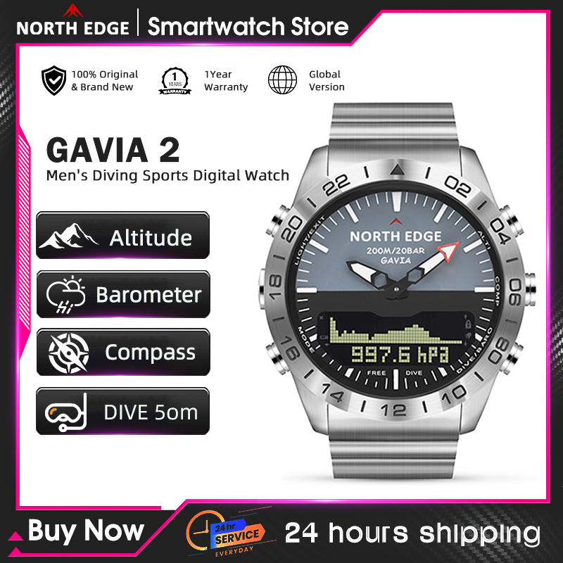 Smartwatch Army Watches For Men - NORTH EDGE นาฬิกาดำน้ำสำหรับผู้ชาย ทหาร หรูหรา นาฬิกาสมาร์ทวอทช์เหล็กเต็มรูปแบบ