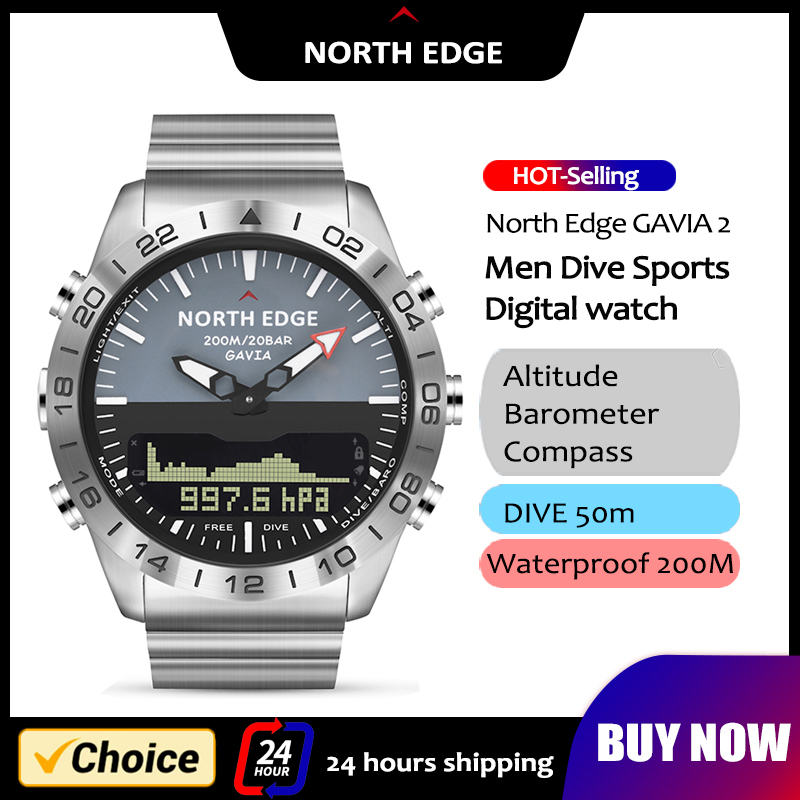 Smartwatch Army Watches For Men - NORTH EDGE Mens Dive WatchกองทัพทหารหรูหราSmartwatchเข็มทิศเครื่องวัดระยะสูงบารอมิเตอร์ดิจิตอลนาฬิกากันน้ํา 200M