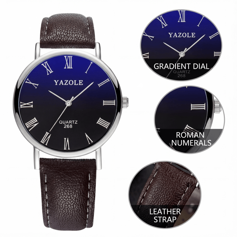 Smartwatch Slim Watches For Men - YAZOLE นาฬิกาผู้ชายแฟชั่นสายหนัง PU บางเฉียบแบบอนาล็อกควอตซ์นาฬิกาสำหรับชายธุรกิจลำลองนาฬิกาข้อมือชายรีโลจ ฮอมเบอร์