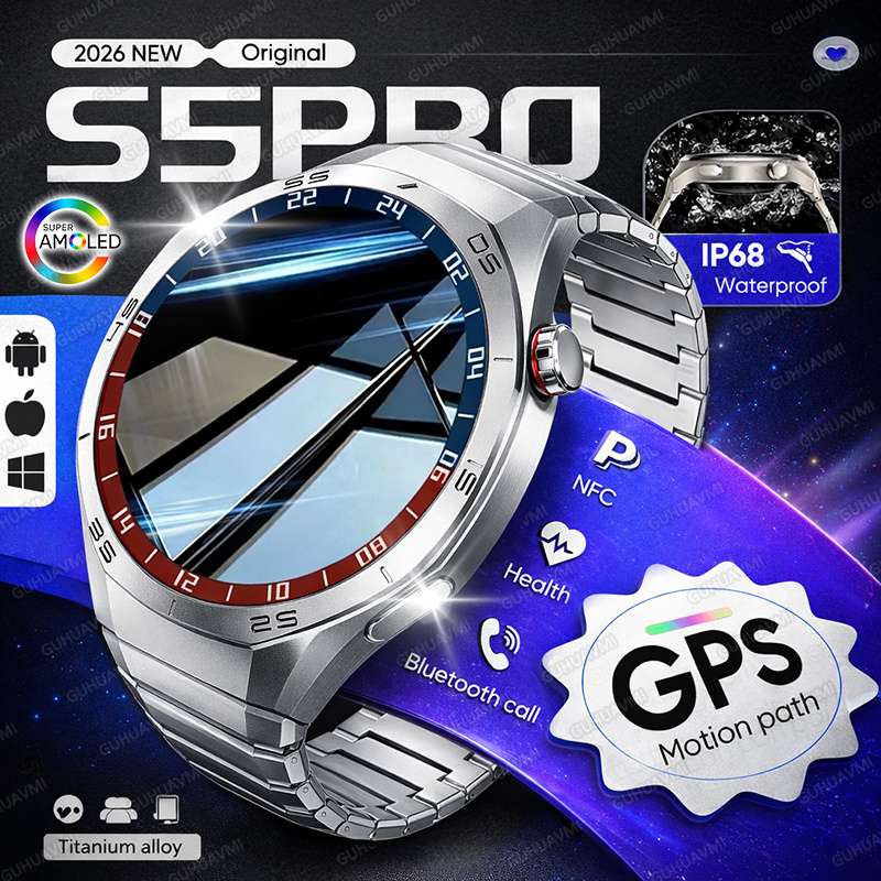 Smartwatch Premium Watches For Men - 2026 ใหม่ GPS สมาร์ทวอทช์ผู้ชายหน้าจอ AMOLED โทรผ่านบลูทูธ