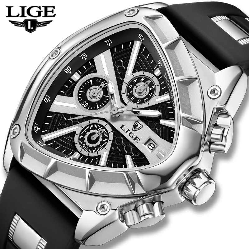 Smartwatch Army Watches For Men - นาฬิกาข้อมือผู้ชาย LIGE แฟชั่น ทรงสามเหลี่ยม โครโนกราฟ สไตล์ทหาร