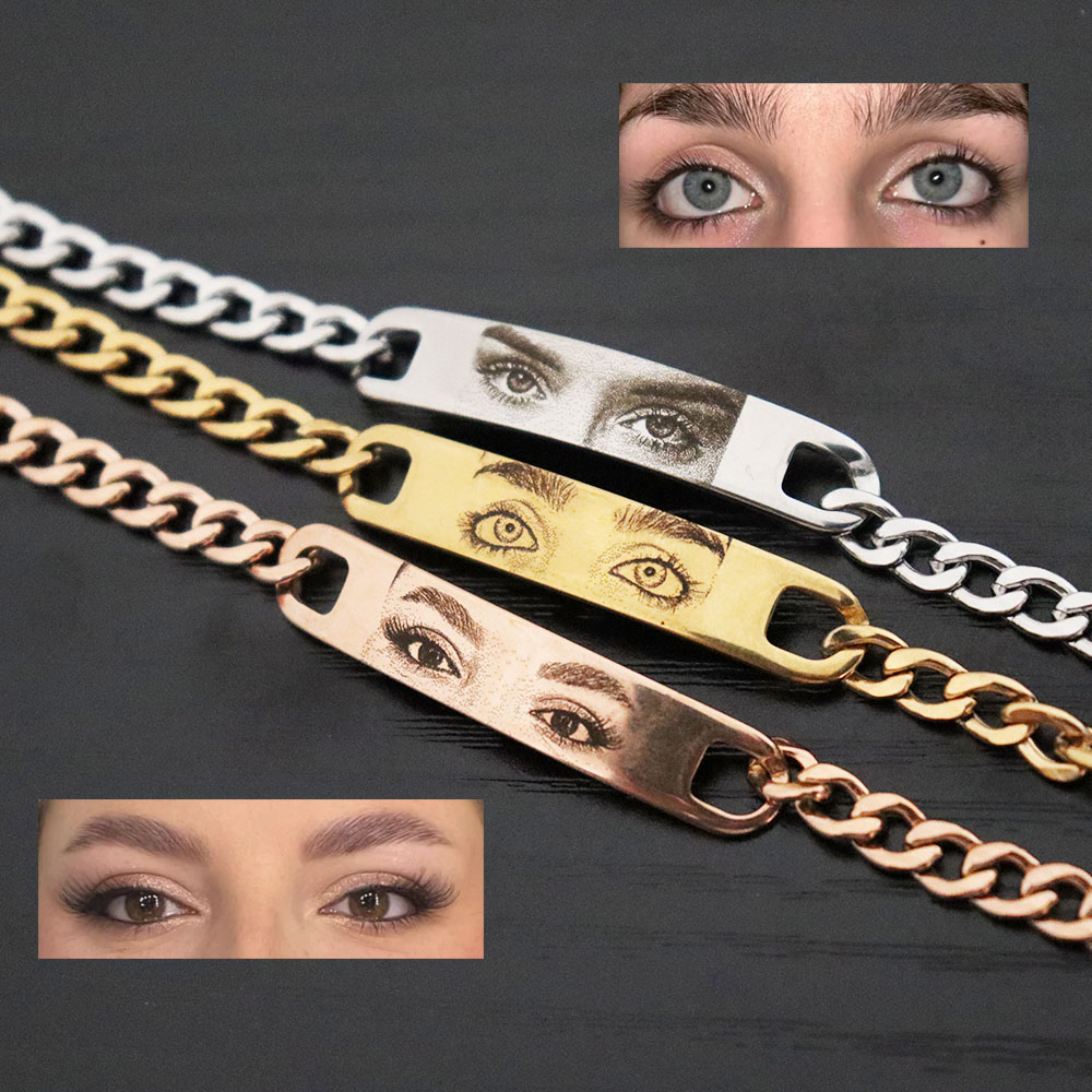 Bracelet Link Remover - กำไลข้อมือคู่สลักภาพตามสั่ง ภาพดวงตาสลักด้วยเลเซอร์บนโซ่สแตนเลส ของขวัญสำหรับคู่รัก