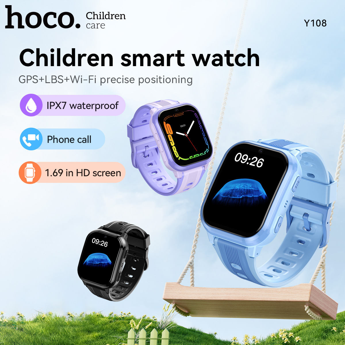 Smartwatch Watches Boys - นาฬิกาสมาร์ทวอทช์เด็ก HOCO Y108 หน้าจอโค้ง HD LCD