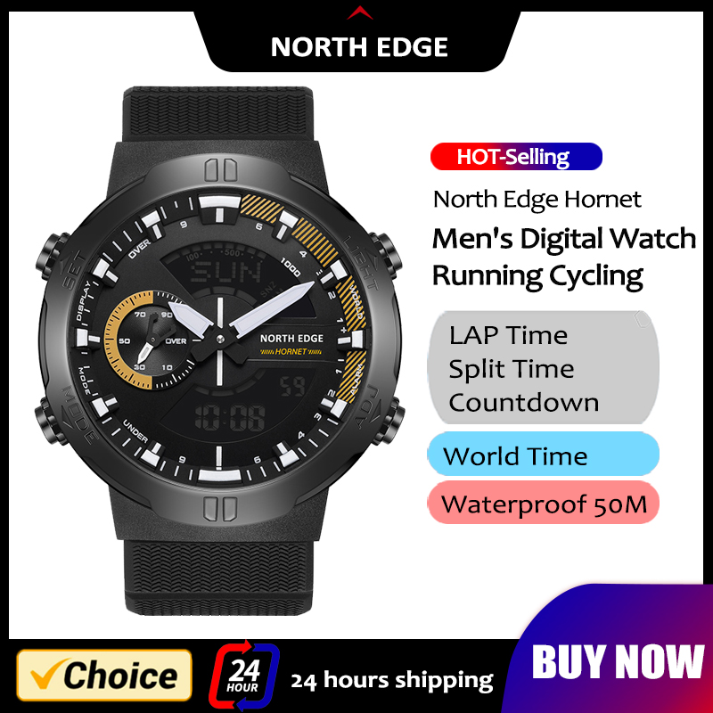 Smartwatch Army Watches For Men - NORTH EDGE Mens สมาร์ทนาฬิกาเวลาโลกนาฬิกานับถอยหลังความเร็วนาฬิกาจับเวลาชายกองทัพทหาร Smartwatches ว่ายน้ํากันน้ํา