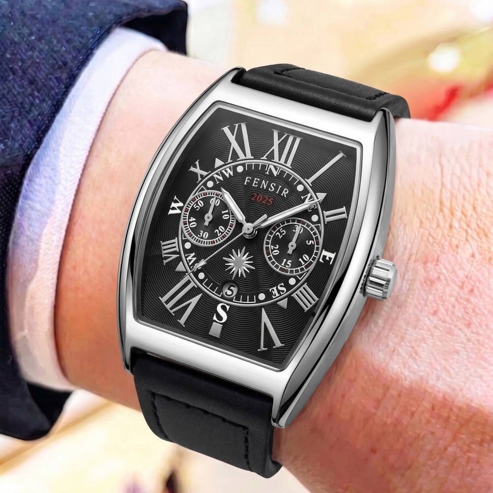 Smartwatch Vintage Watches For Men - นาฬิกาข้อมือผู้ชายระดับไฮเอนด์พร้อมกลไกควอทซ์รูปทรงกระบอก หน้าปัดตัวเลขโรมันสไตล์วินเทจ สายหนังกันน้ำและทนต่อการสึกหรอ ใช้งานได้สองแบบสำหรับธุรกิจ งานทางการ และสวมใส่ลำลอง