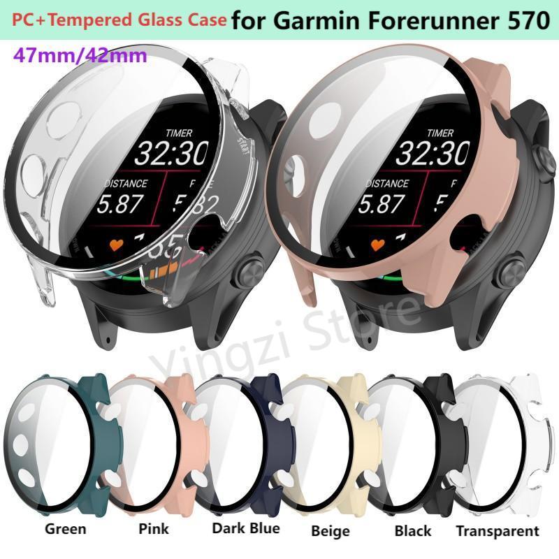 Smartwatch English - เคสกระจกนิรภัยสำหรับ Garmin Forerunner 570 42mm/47mm ฟิล์มกันรอยหน้าจอสมาร์ทวอทช์สำหรับ