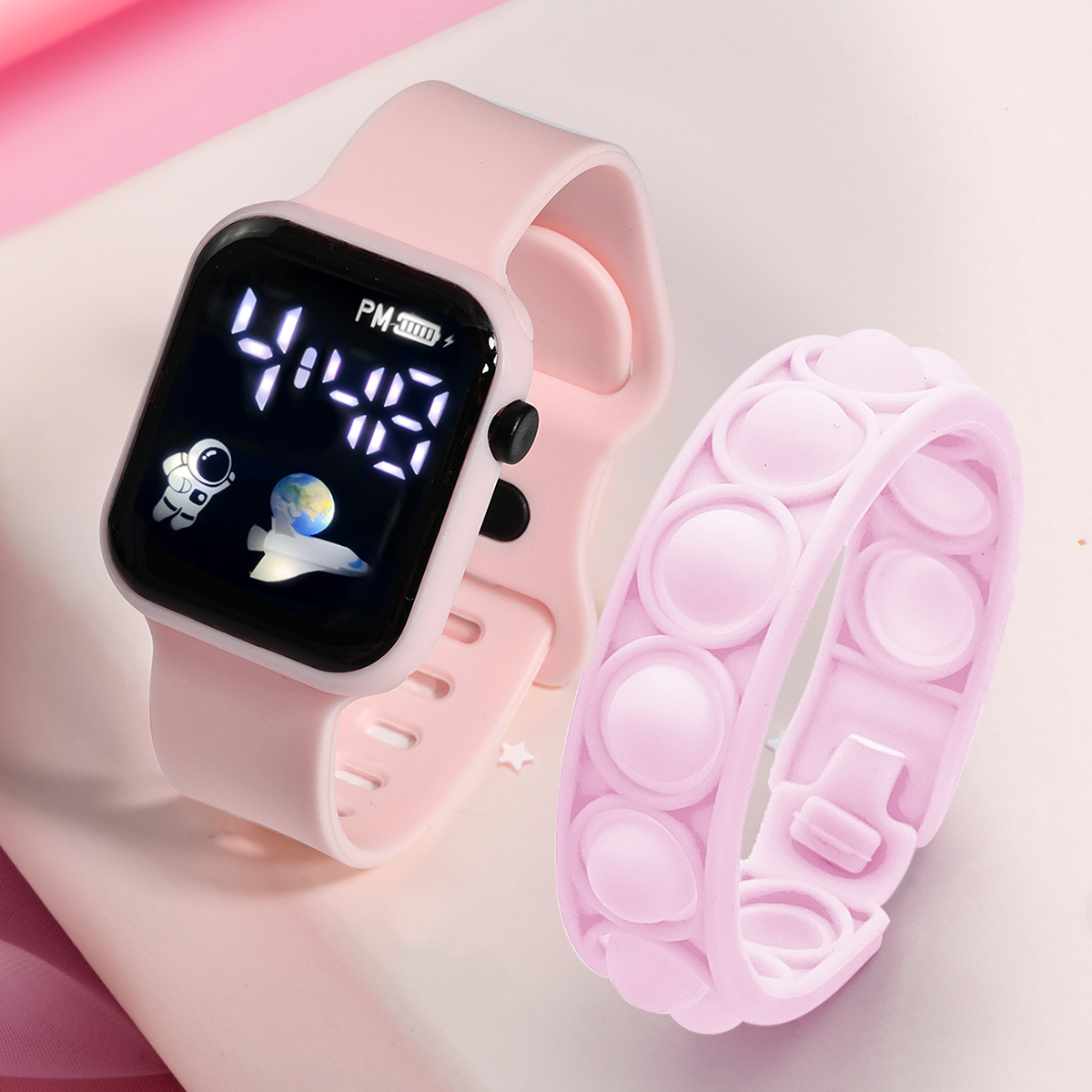 Smartwatch Watches Boys - สร้อยข้อมือสมาร์ทวอท์ชสำหรับเด็ก2ชิ้น, กำไลข้อมือนักเรียนเรียบง่ายทันสมัยเหมาะสำหรับเป็น Jam Tangan elektronik เล่นกีฬากลางแจ้งของขวัญสำหรับเด็กผู้ชายและเด็กผู้หญิง