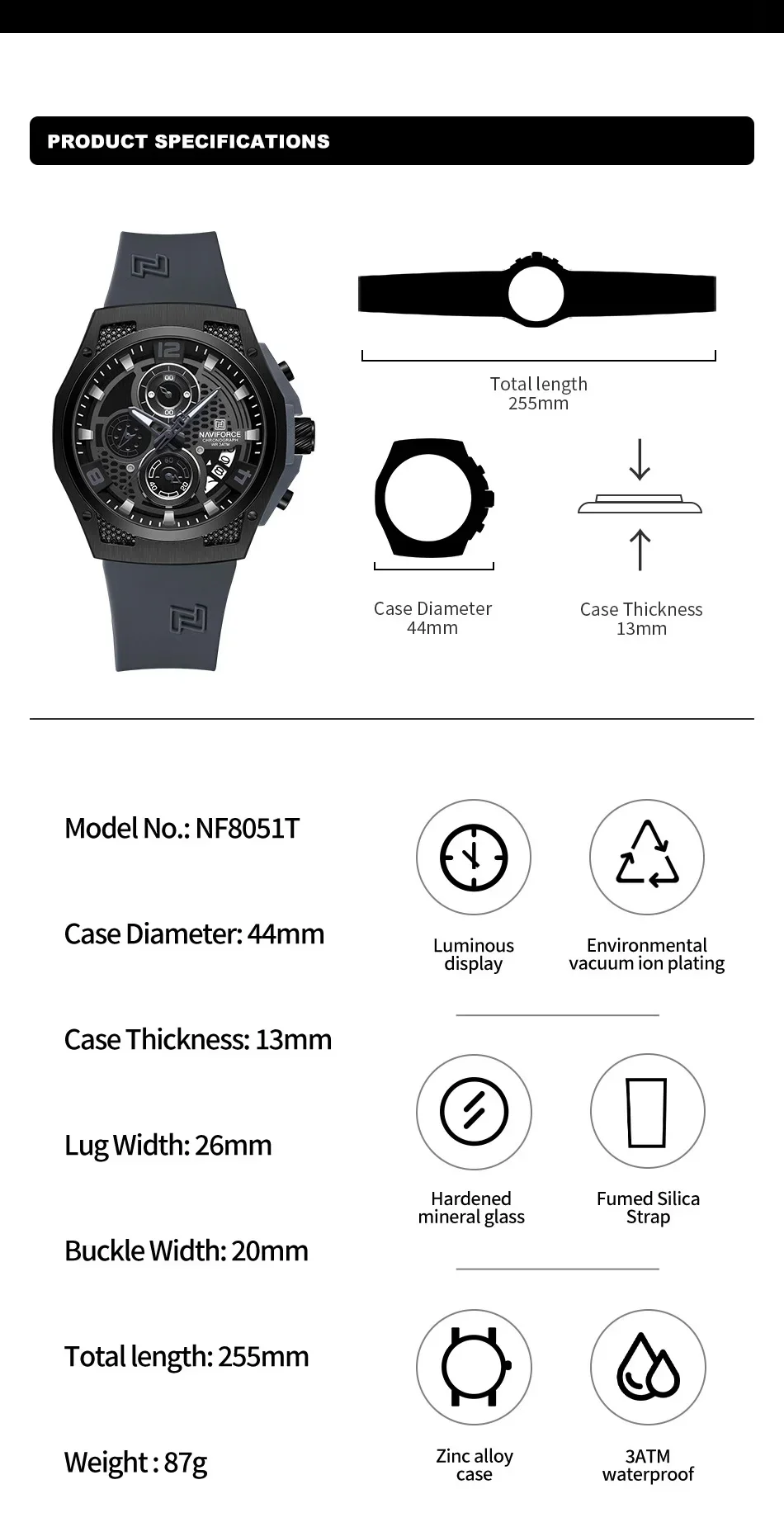 Naviforce นาฬิกาผู้ชายดีไซน์หร - Silicone Sport Band บทวิจารณ์และราคา