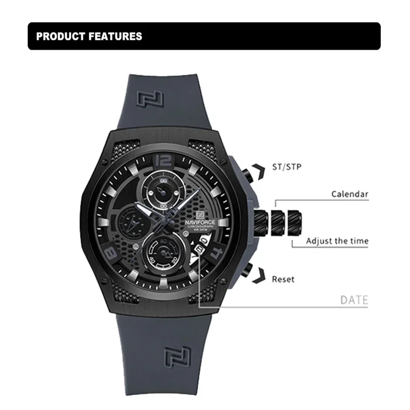 Naviforce นาฬิกาผู้ชายดีไซน์หร - Silicone Sport Band บทวิจารณ์และราคา