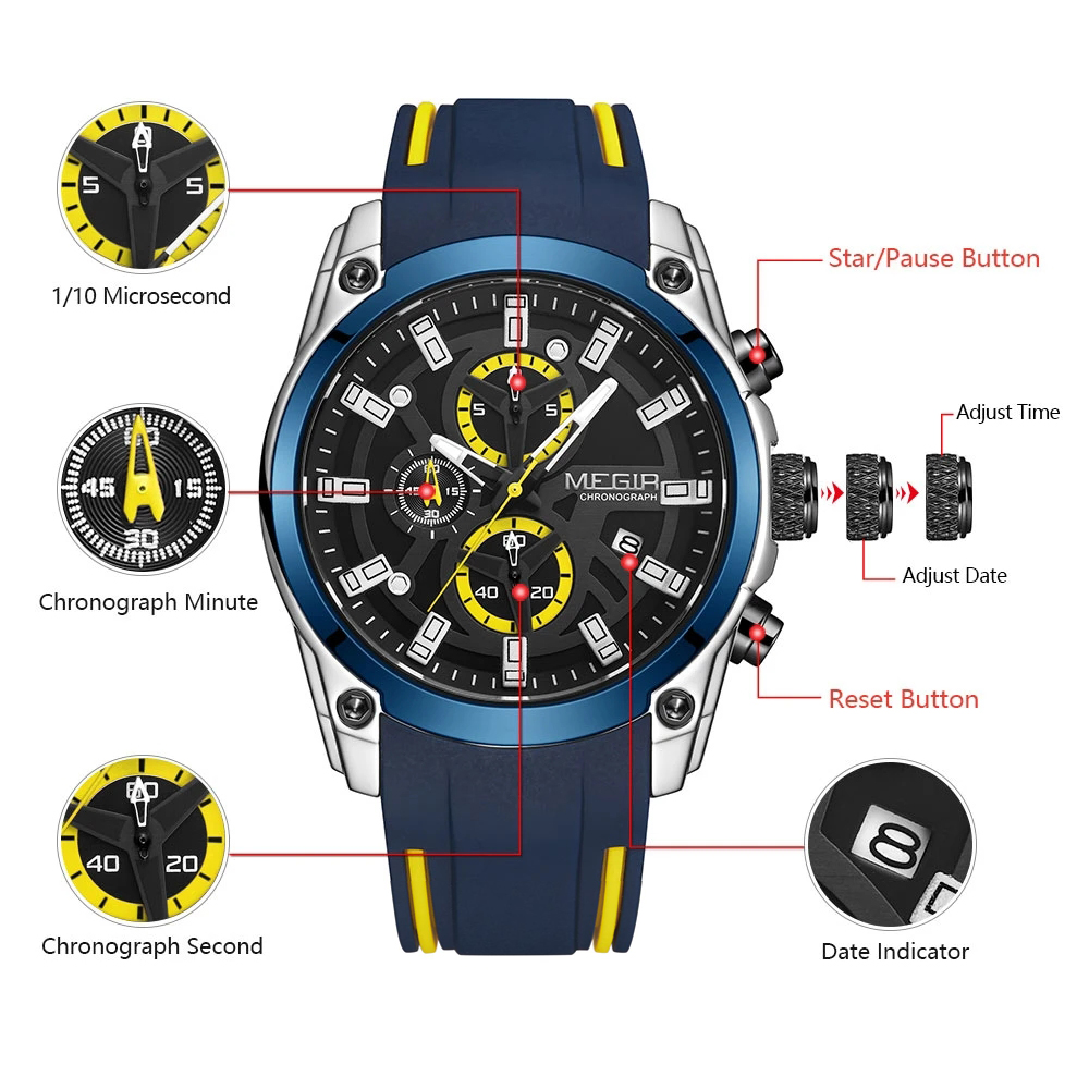 MEGIR ผู้ชายควอตซ์นาฬิกาแบรนด์ - Silicone Sport Band บทวิจารณ์และราคา