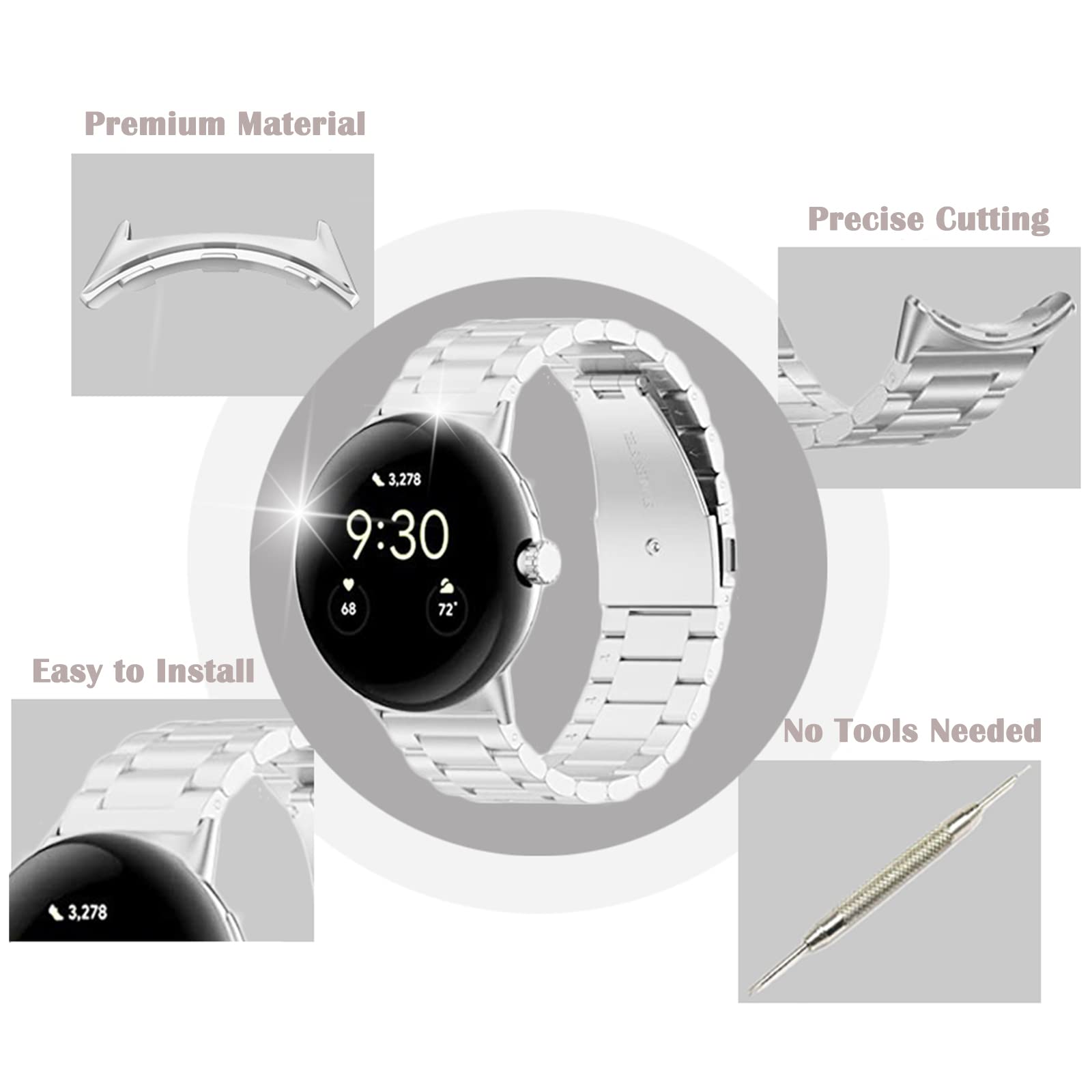 1/2 คู่โลหะสําหรับ Google Pixe - Replacement Watch Bracelet บทวิจารณ์และราคา