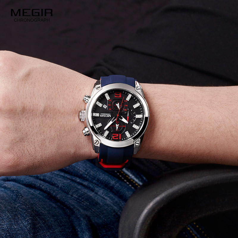 Megir Men's Chronograph นาฬิกา - Silicone Sport Band บทวิจารณ์และราคา