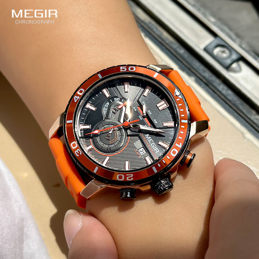 Megir นาฬิกาสปอร์ตสีส้มสำหรับผ - Silicone Sport Band บทวิจารณ์และราคา
