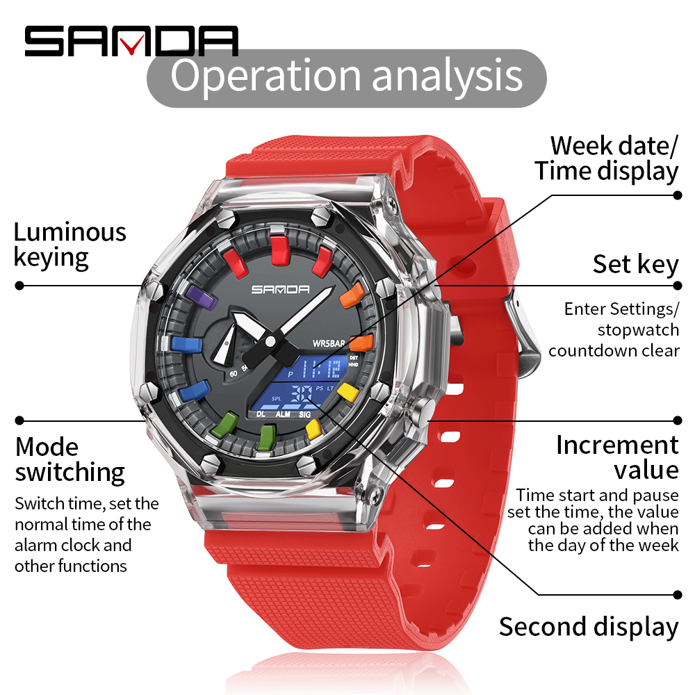 SANDA 3341 นาฬิกาดิจิตอล LED ผ - Smartwatch Army Watches For Men บทวิจารณ์และราคา